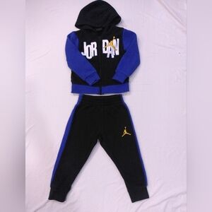Jordan Boys Black & Blue printed fleece Full zip hoodie and joggers set 2T